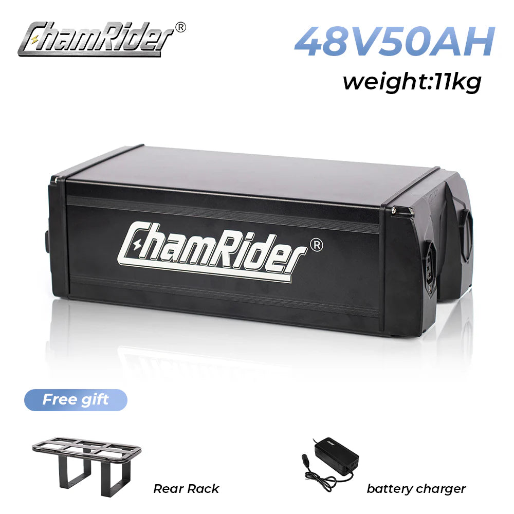 ChamRider Delivery B Battery - 48V50AH ULTRA HIGH CAPACITY Rear Rack Battery with Polymer Cells | ULTIMATE Range Booster for European Food Delivery & Courier Riders - LARGEST Dual Battery Add-On for UNLIMITED E-Bike Performance