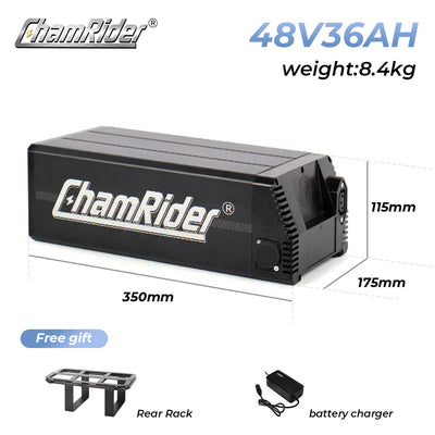 ChamRider Delivery A Battery - 48V36AH High Capacity Rear Rack Battery with Polymer Cells | Boost Your Range for European Food Delivery & Courier Riders - Perfect Dual Battery Add-On for Extended E-Bike range