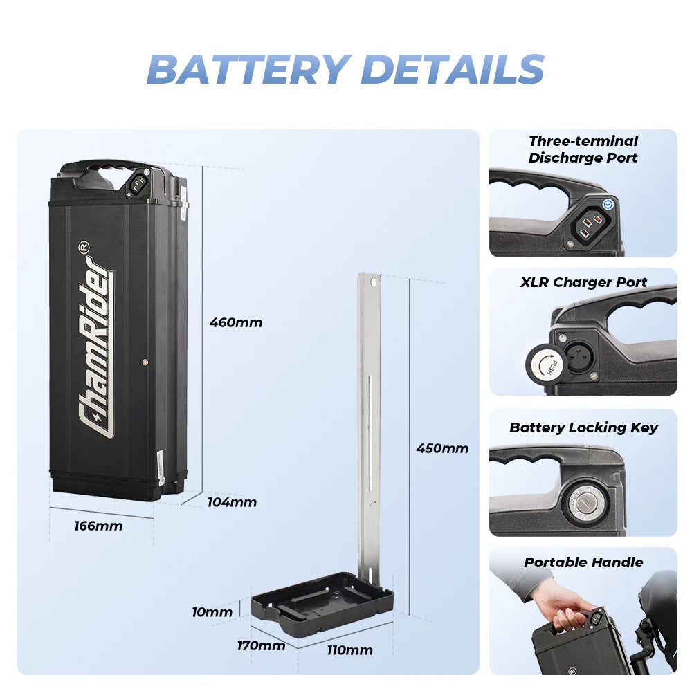 ChamRider 50AH Super Fish Battery - 48V E-bike Battery | DT450/DTS425 Compatible | Polymer cell, 50A BMS | Large-Capacity for European Food Delivery Riders