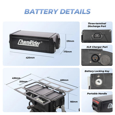ChamRider Delivery B Battery - 48V50AH ULTRA HIGH CAPACITY Rear Rack Battery with Polymer Cells | ULTIMATE Range Booster for European Food Delivery & Courier Riders - LARGEST Dual Battery Add-On for UNLIMITED E-Bike Performance