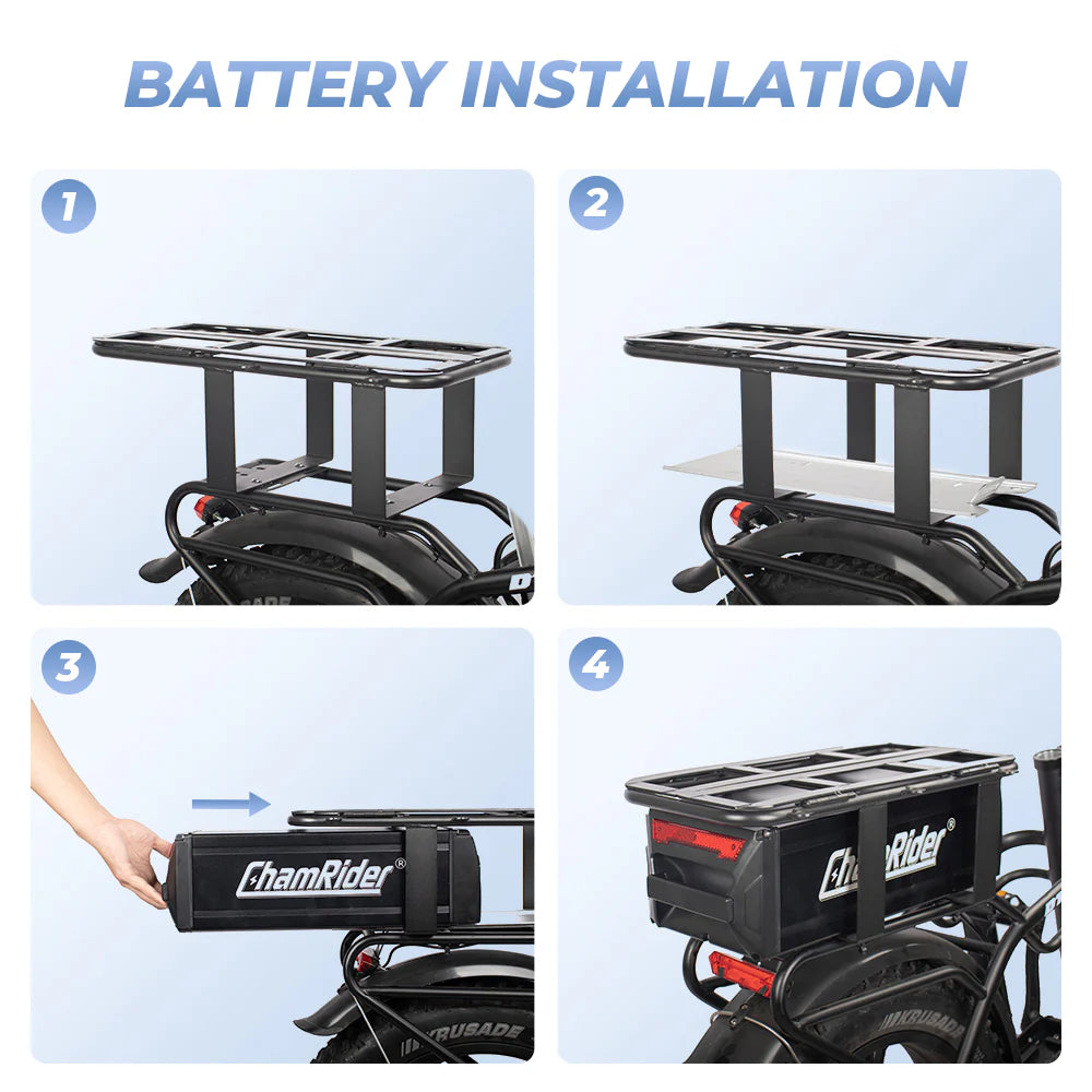 ChamRider Delivery B Battery - 48V50AH ULTRA HIGH CAPACITY Rear Rack Battery with Polymer Cells | ULTIMATE Range Booster for European Food Delivery & Courier Riders - LARGEST Dual Battery Add-On for UNLIMITED E-Bike Performance