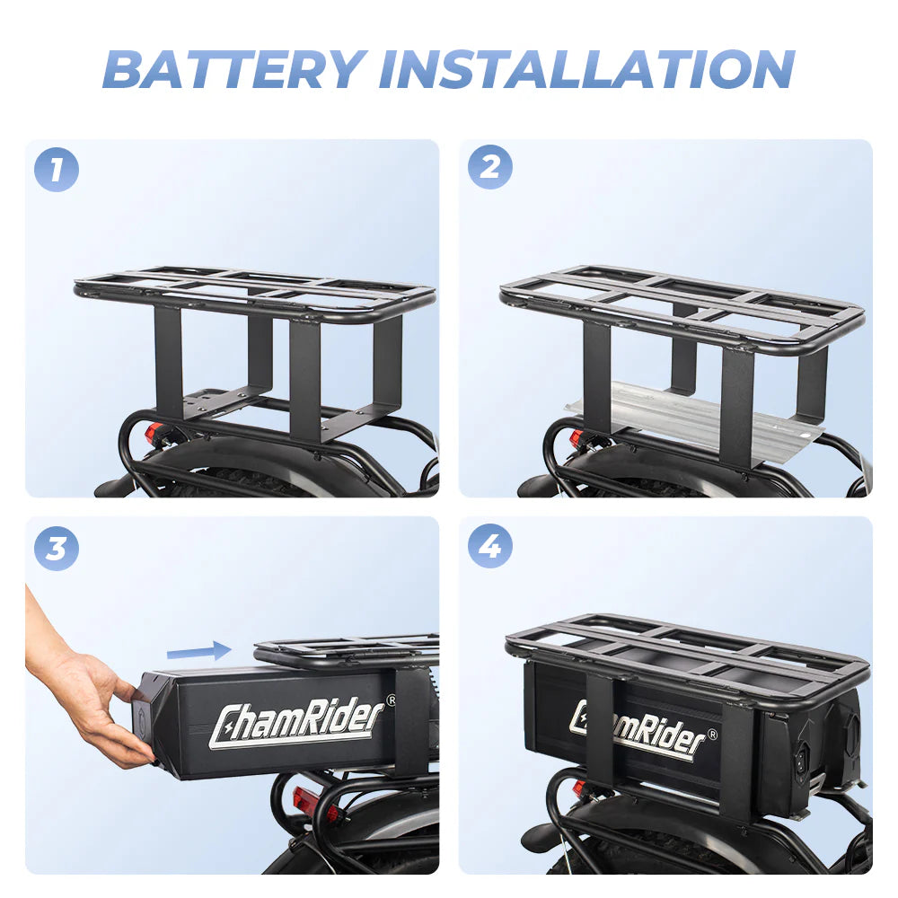 ChamRider Delivery A Battery - 48V36AH High Capacity Rear Rack Battery with Polymer Cells | Boost Your Range for European Food Delivery & Courier Riders - Perfect Dual Battery Add-On for Extended E-Bike range