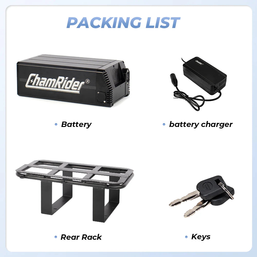 ChamRider Delivery A Battery - 48V36AH High Capacity Rear Rack Battery with Polymer Cells | Boost Your Range for European Food Delivery & Courier Riders - Perfect Dual Battery Add-On for Extended E-Bike range